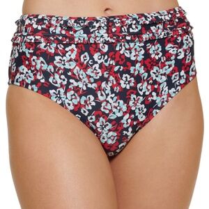 Tommy Hilfiger Womens Medium Bikini Bottom High Waist Blue Red Floral Ruffle